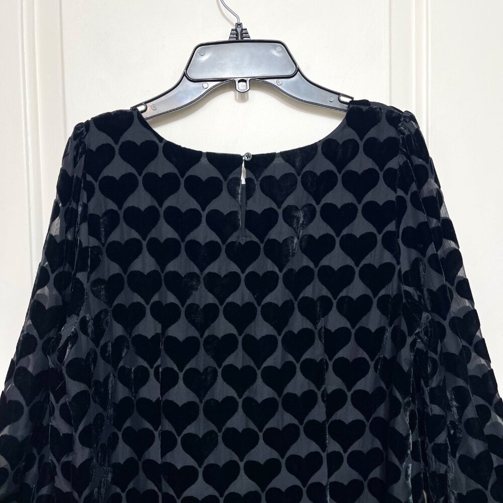 Talbots Heart Print Velvet Blouson Top in Black Size Mp - Picture 9 of 13